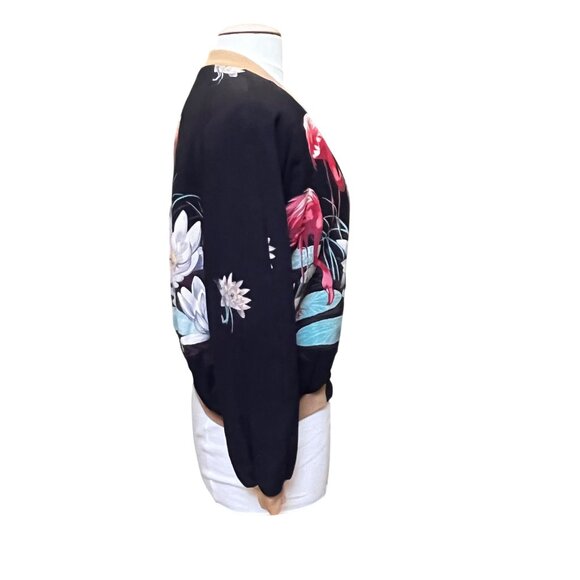 Vtg California 4-U Flamingo Print Bomber Jacket Cotton Boho Indie Retro Sz Small - Picture 4 of 8